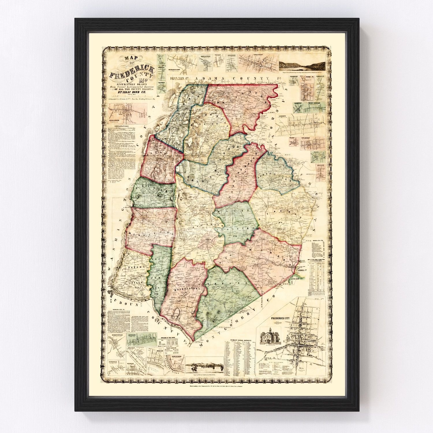 vintage map of Frederick County, Maryland, 1858