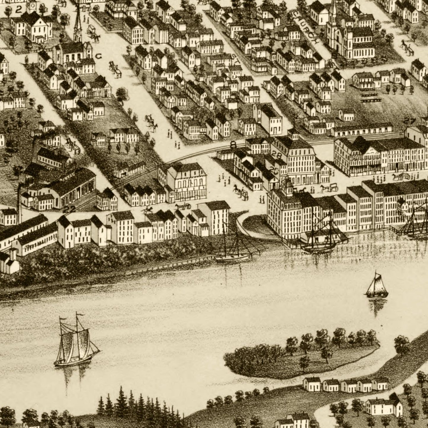 Vintage Map of Augusta, Maine, 1878