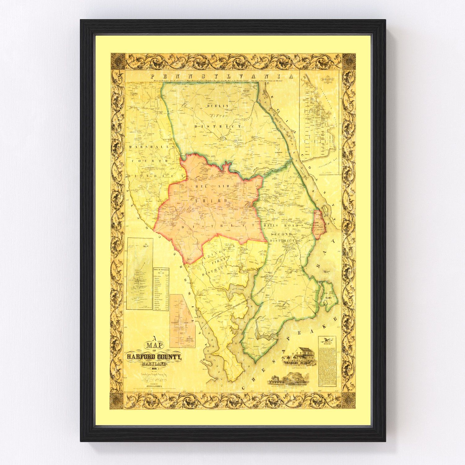 Vintage map of Harford County, Maryland, 1861