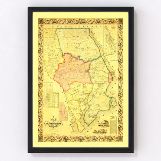 Vintage map of Harford County, Maryland, 1861