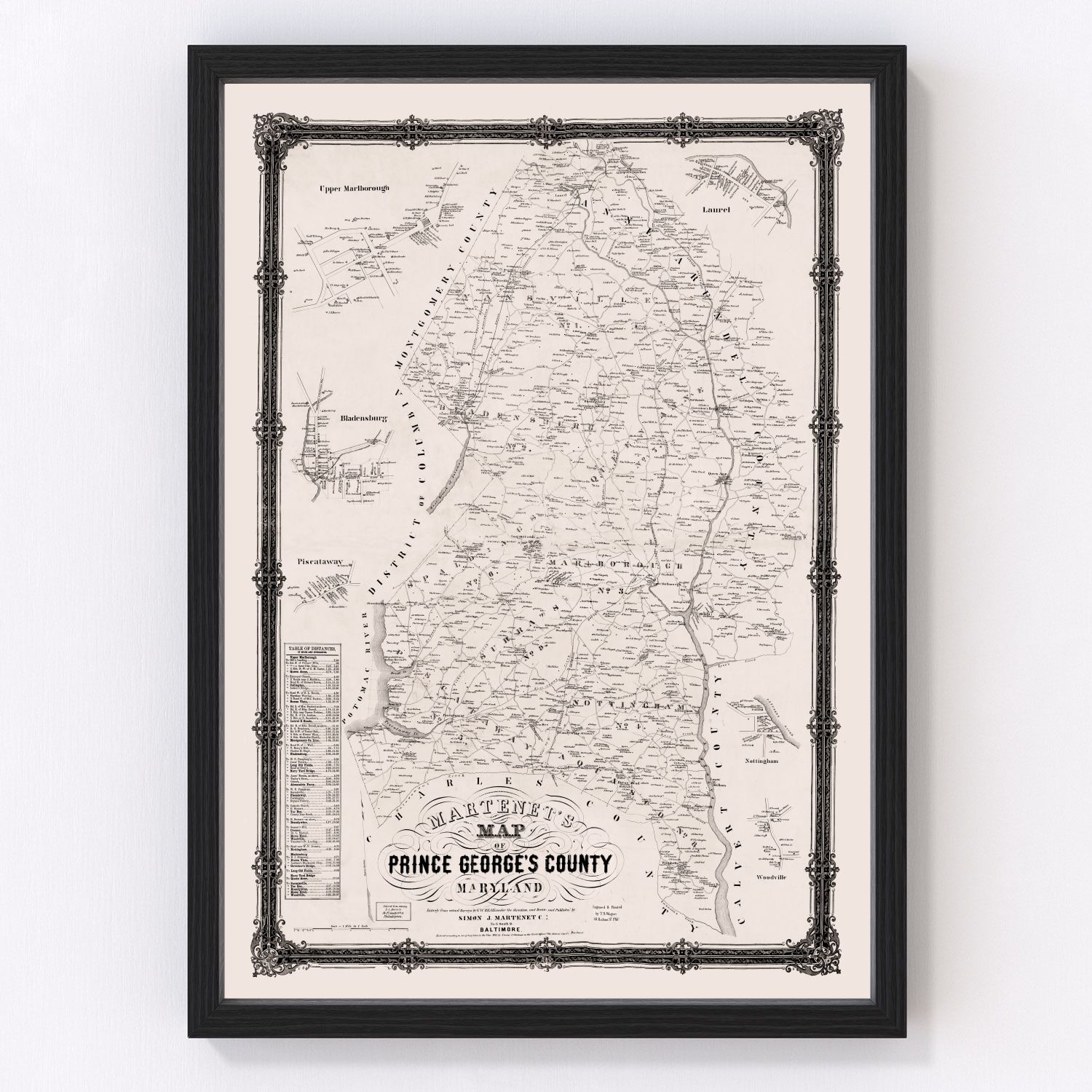 Vintage map of Prince George County, Maryland, 1861