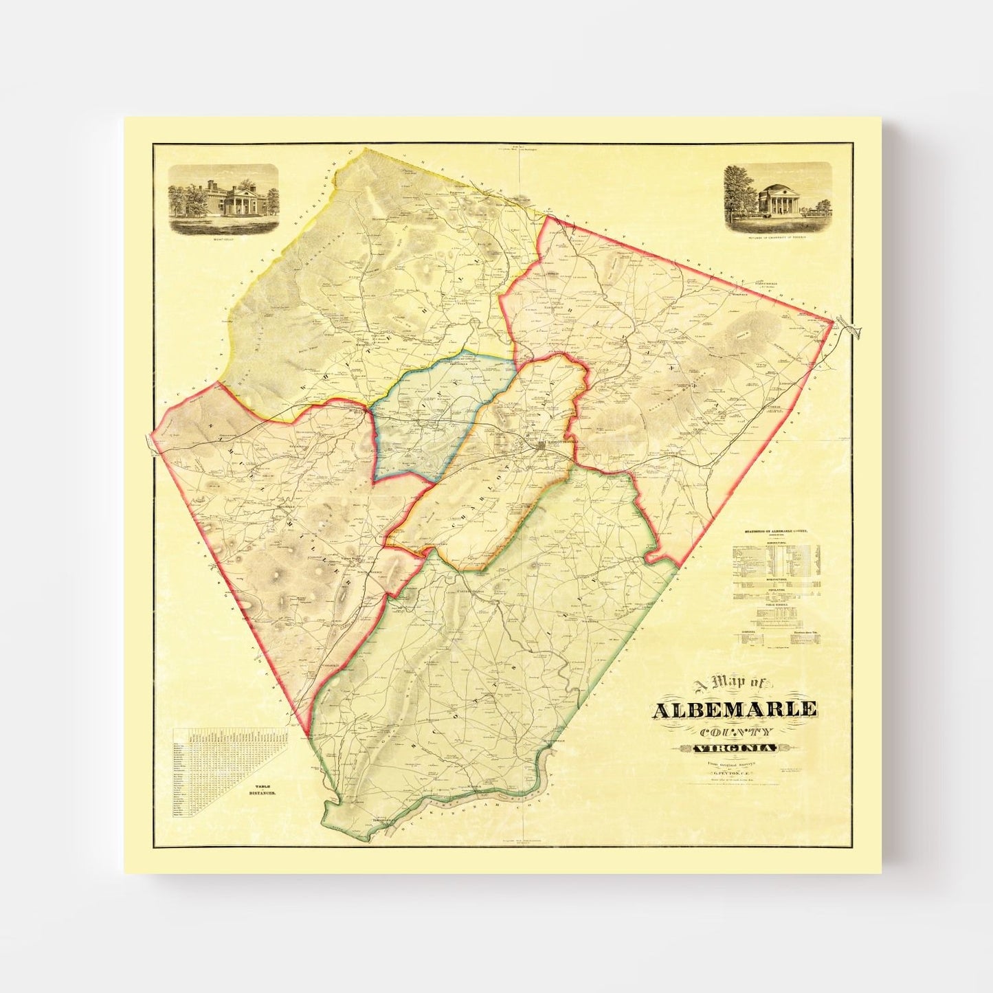 Vintage Map of Albemarle County, Virginia, 1875