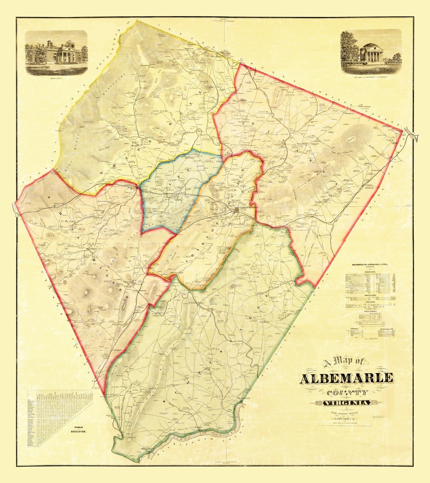 Vintage Map of Albemarle County, Virginia, 1875