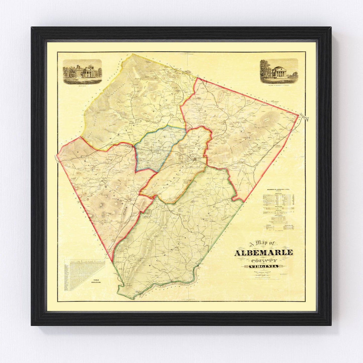 Vintage map of Albemarle County, Virginia, 1875 - restored print
