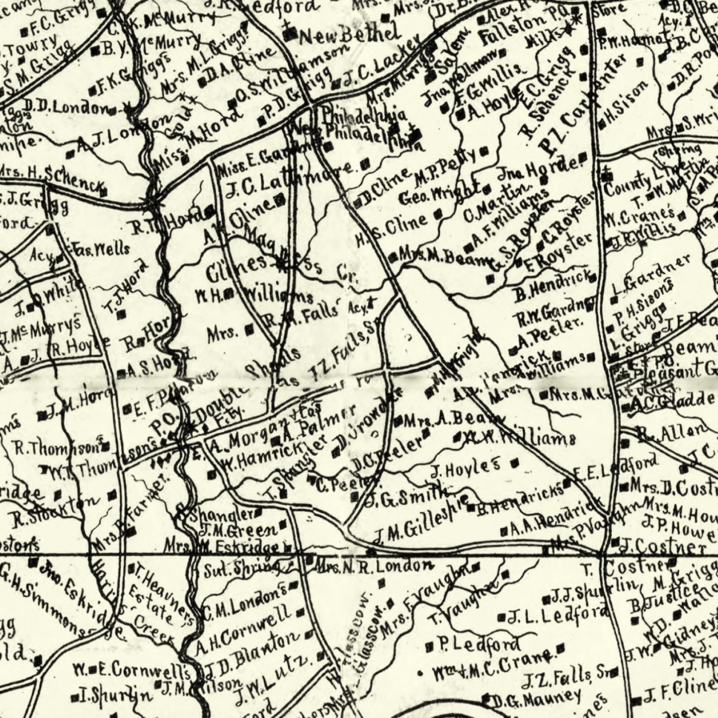 Vintage Map of Cleveland County, North Carolina, 1886