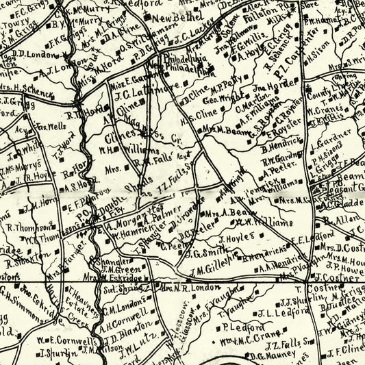 Vintage Map of Cleveland County, North Carolina, 1886