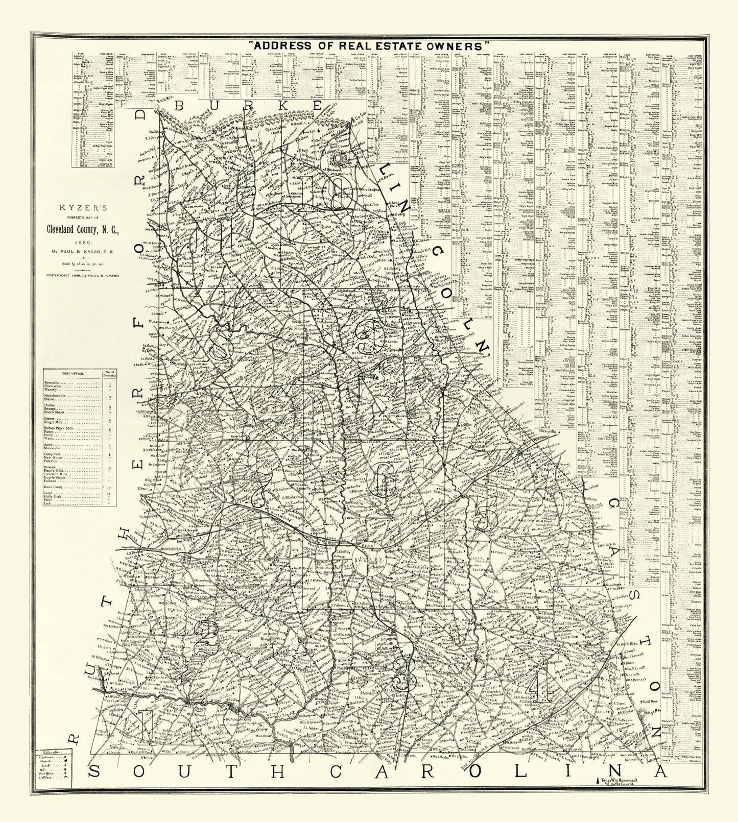 Vintage Map of Cleveland County, North Carolina, 1886