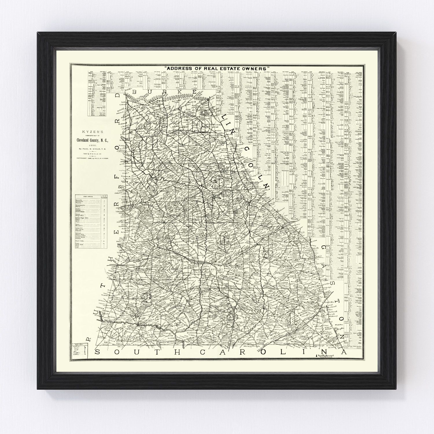 vintage map of Cleveland County, North Carolina, 1886