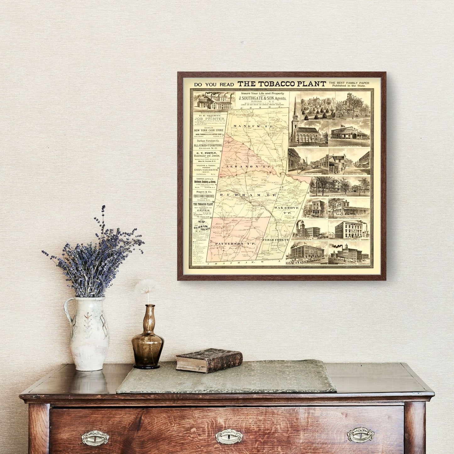 Vintage Map of Durham County, North Carolina, 1887