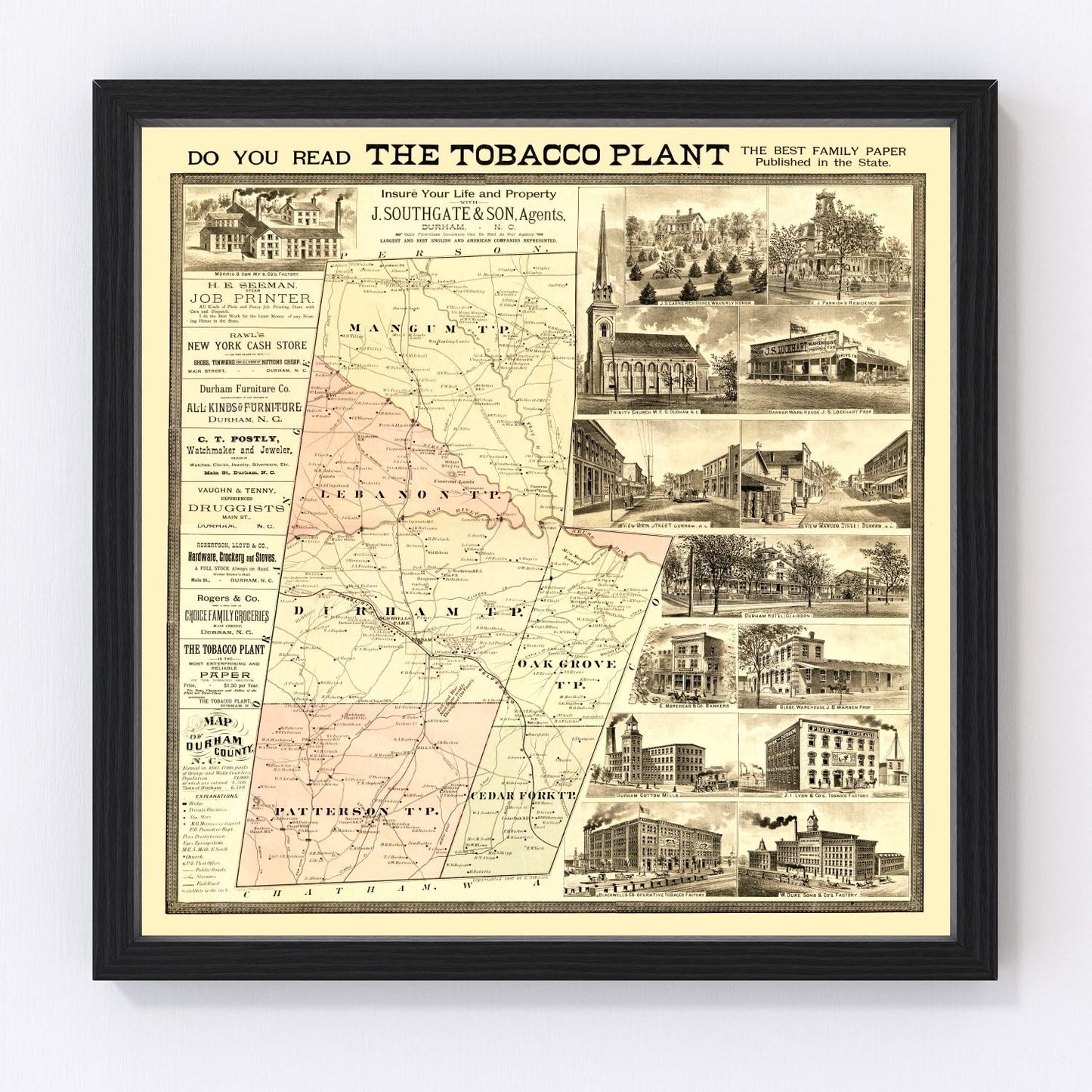Vintage map of Durham County, North Carolina, 1887