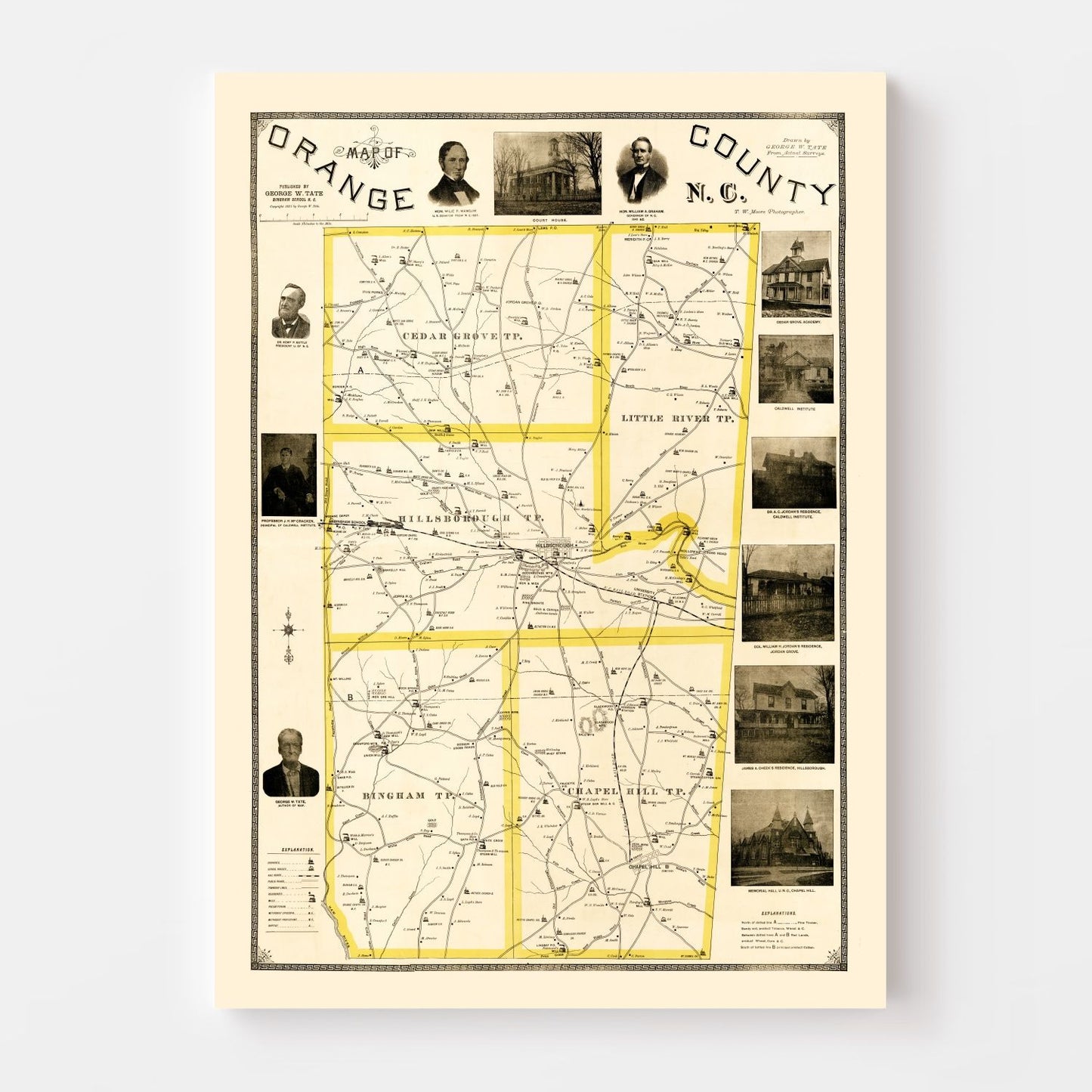 Vintage Map of Orange County, North Carolina, 1891