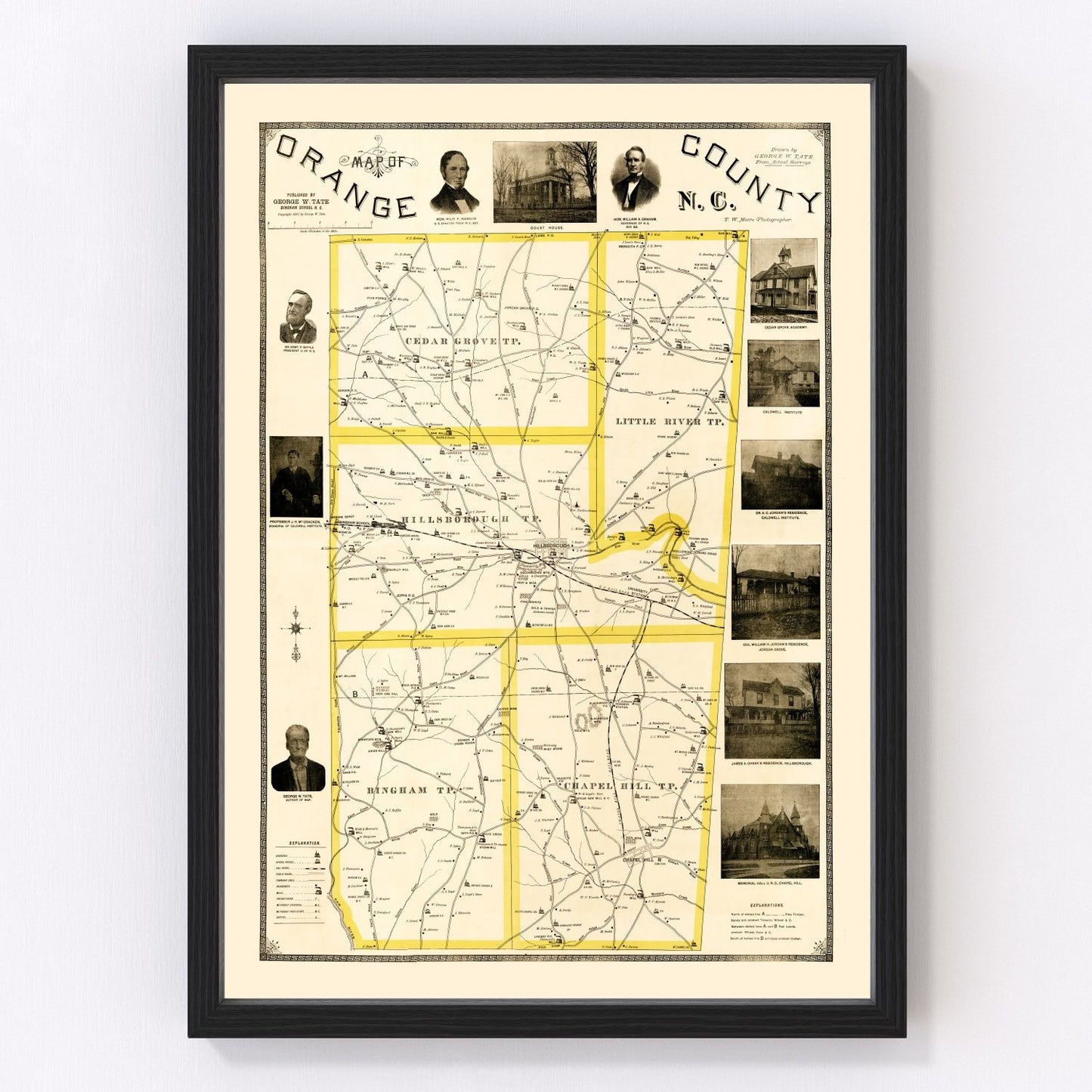 Vintage map of Orange County, North Carolina, 1891