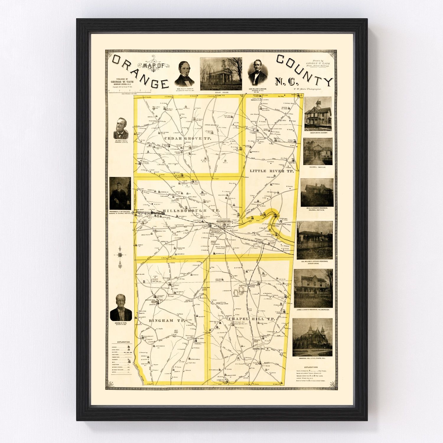 Vintage map of Orange County, North Carolina, 1891