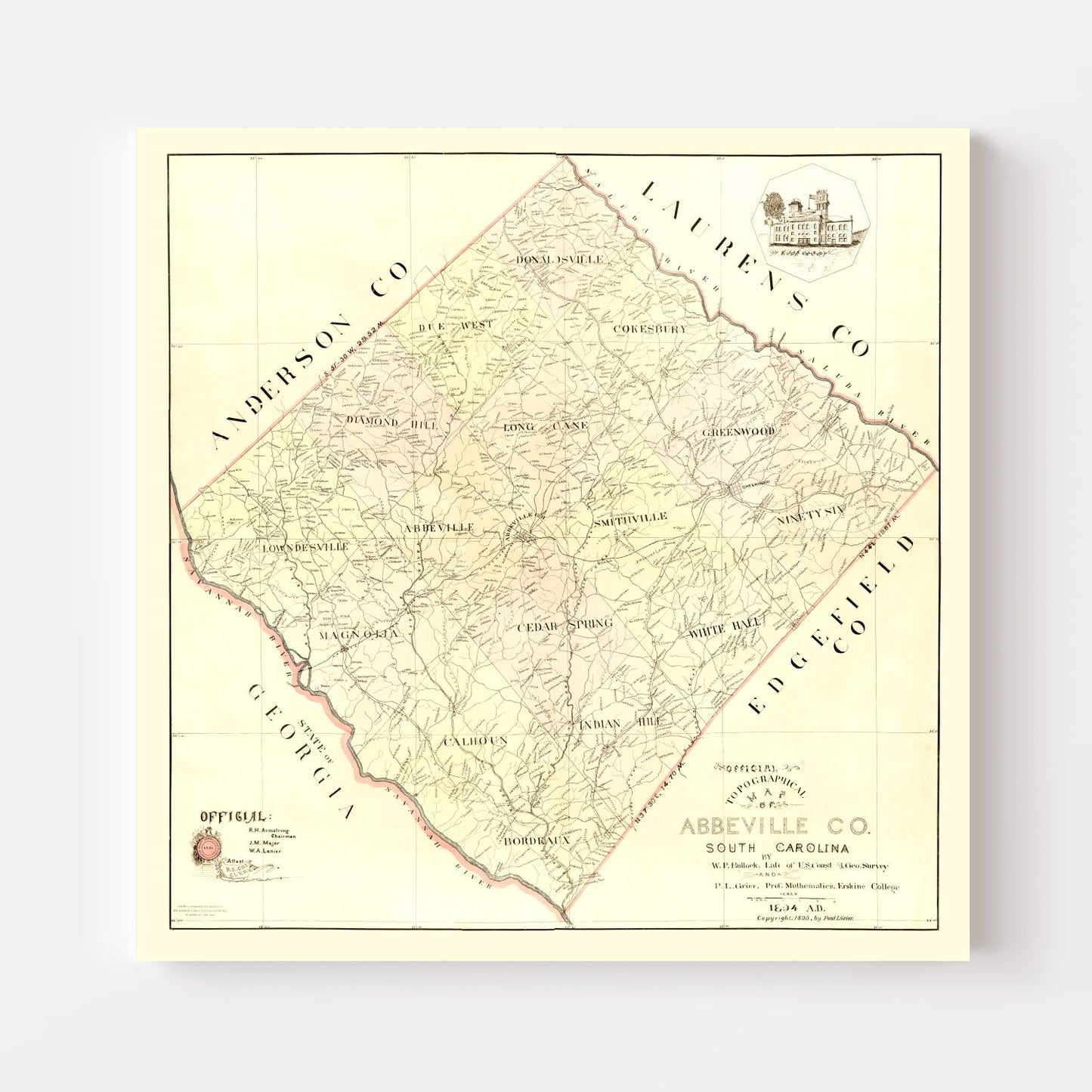Vintage Map of Abbeville County, South Carolina, 1895