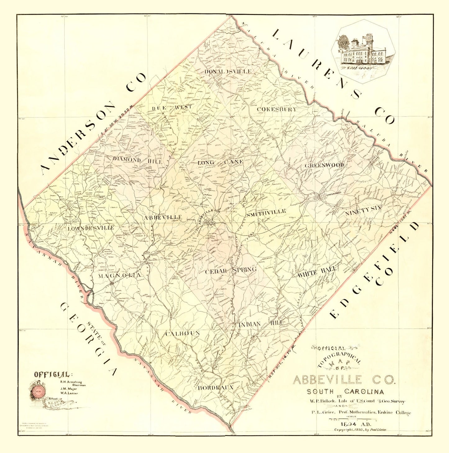 Vintage Map of Abbeville County, South Carolina, 1895