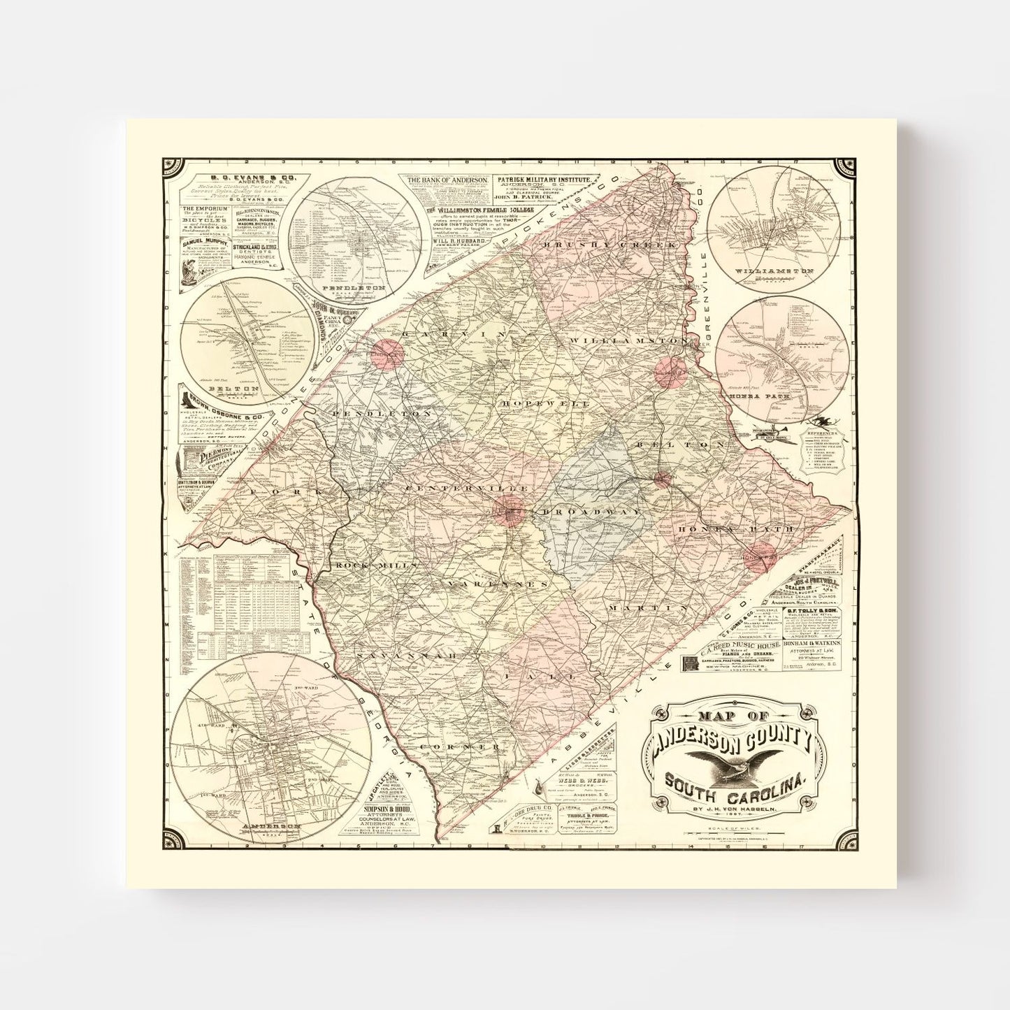 Vintage Map of Anderson County, South Carolina, 1897
