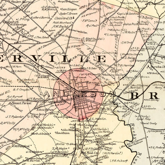 Vintage Map of Anderson County, South Carolina, 1897