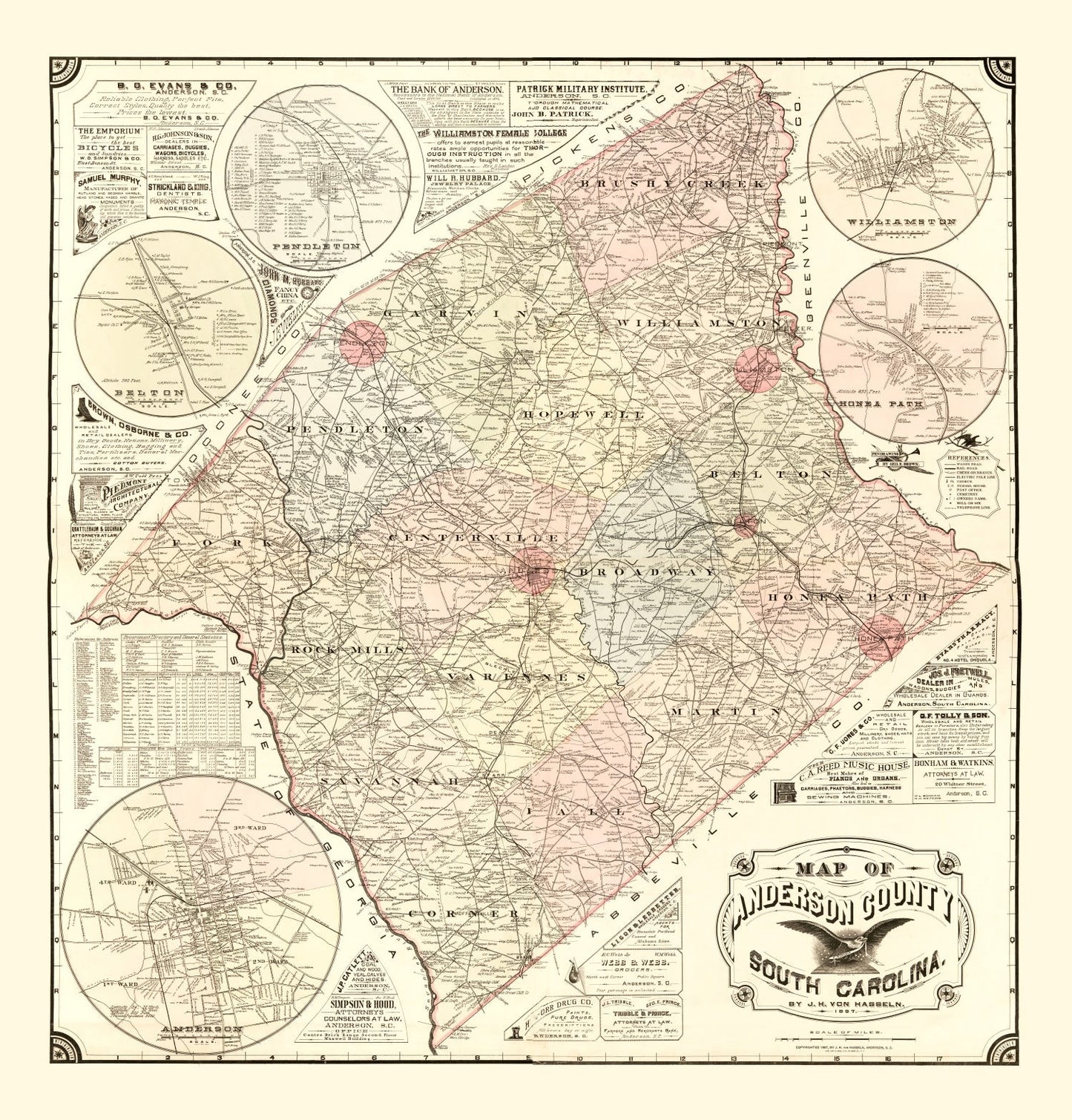 Vintage Map of Anderson County, South Carolina, 1897