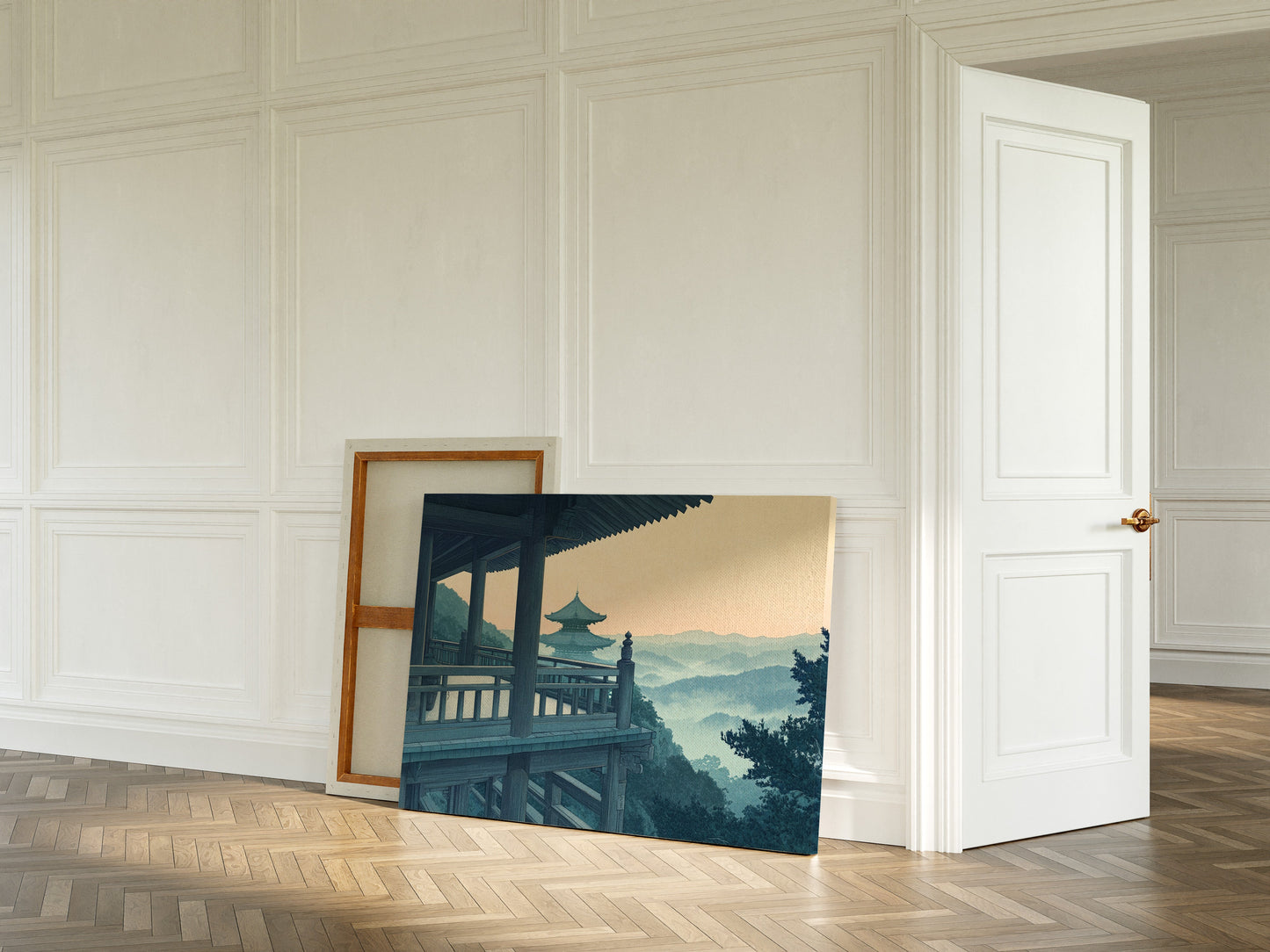 Japanese Temple Balcony Misty Mountain Wall Art Print