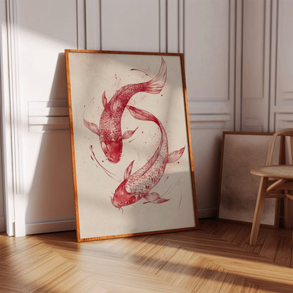 Koi Fish Wall Art Minimalist Japanese Ink Print