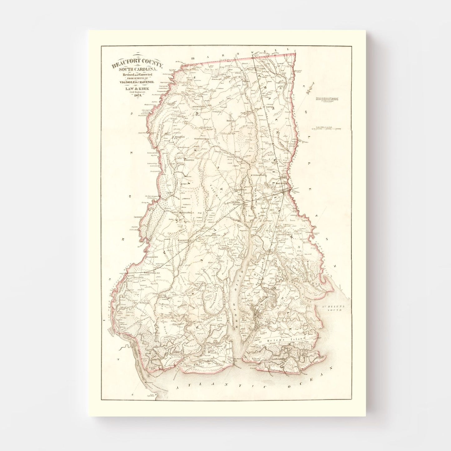 Vintage Map of Beaufort County, South Carolina, 1873