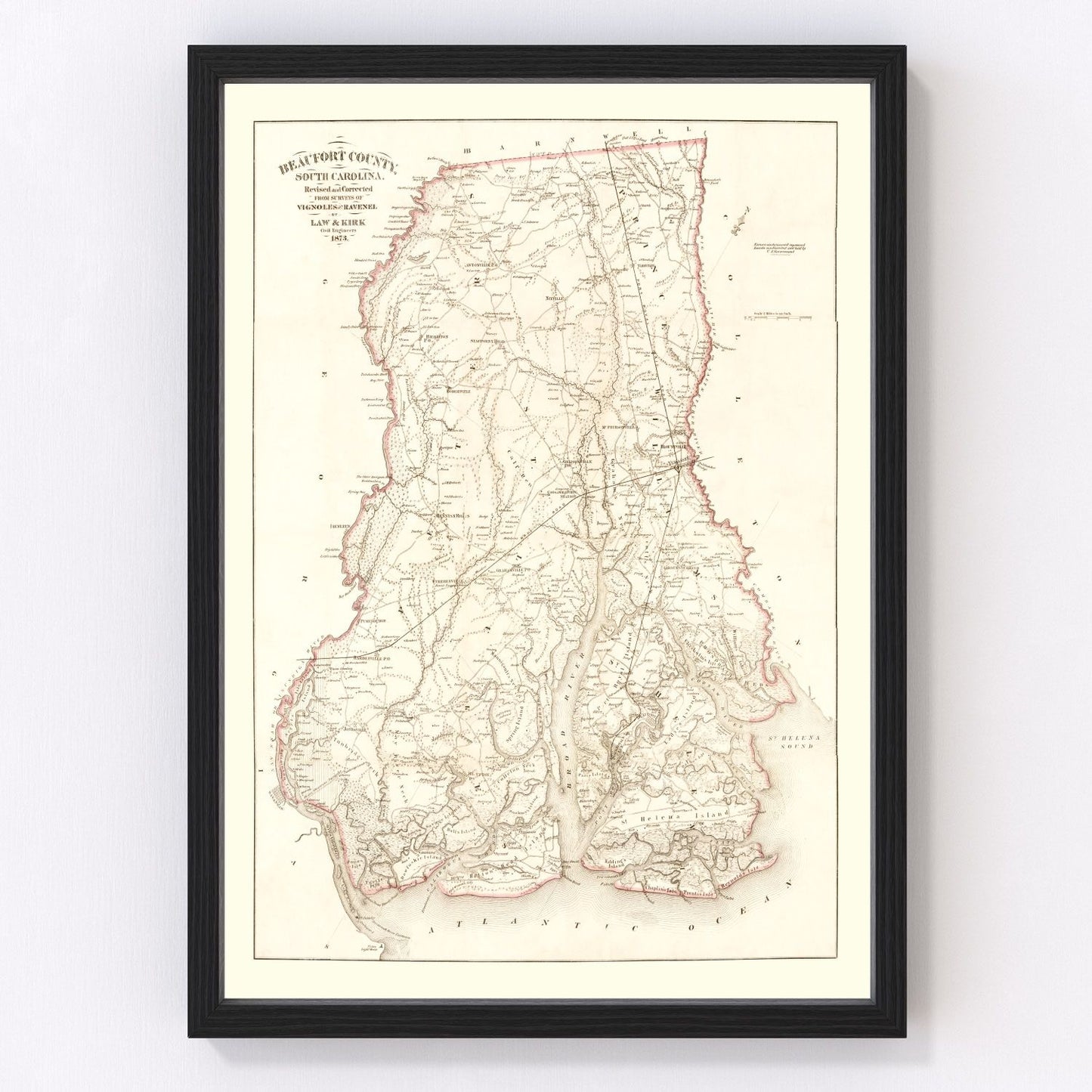 Vintage map of Beaufort County, South Carolina, 1873