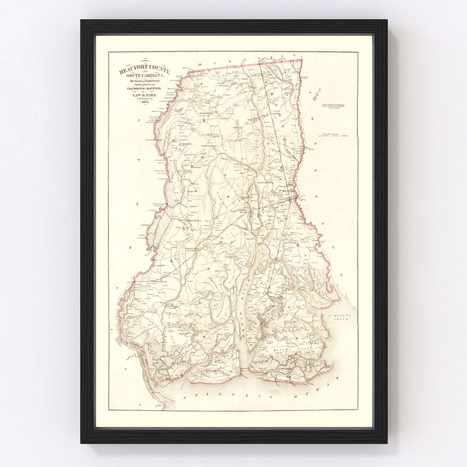 Vintage map of Beaufort County, South Carolina, 1873