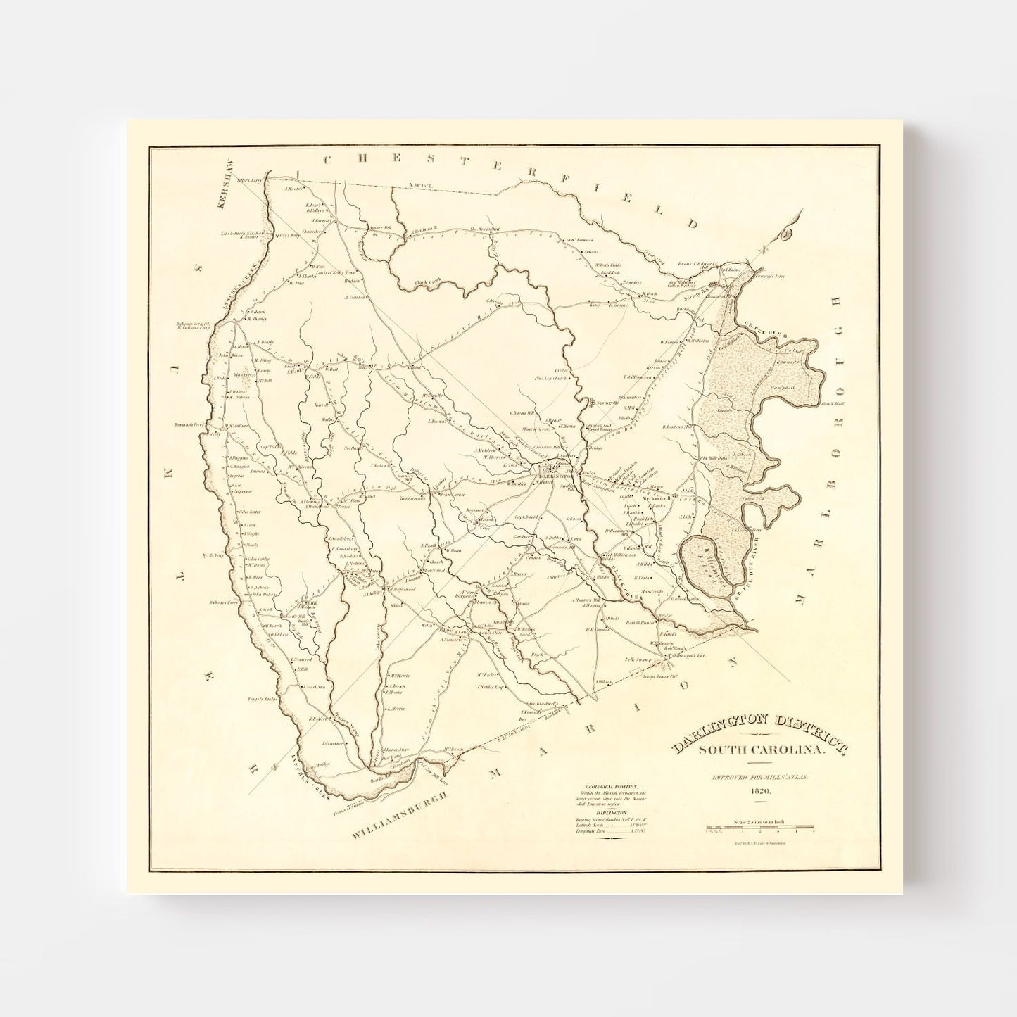 Vintage Map of Darlington District, South Carolina, 1825