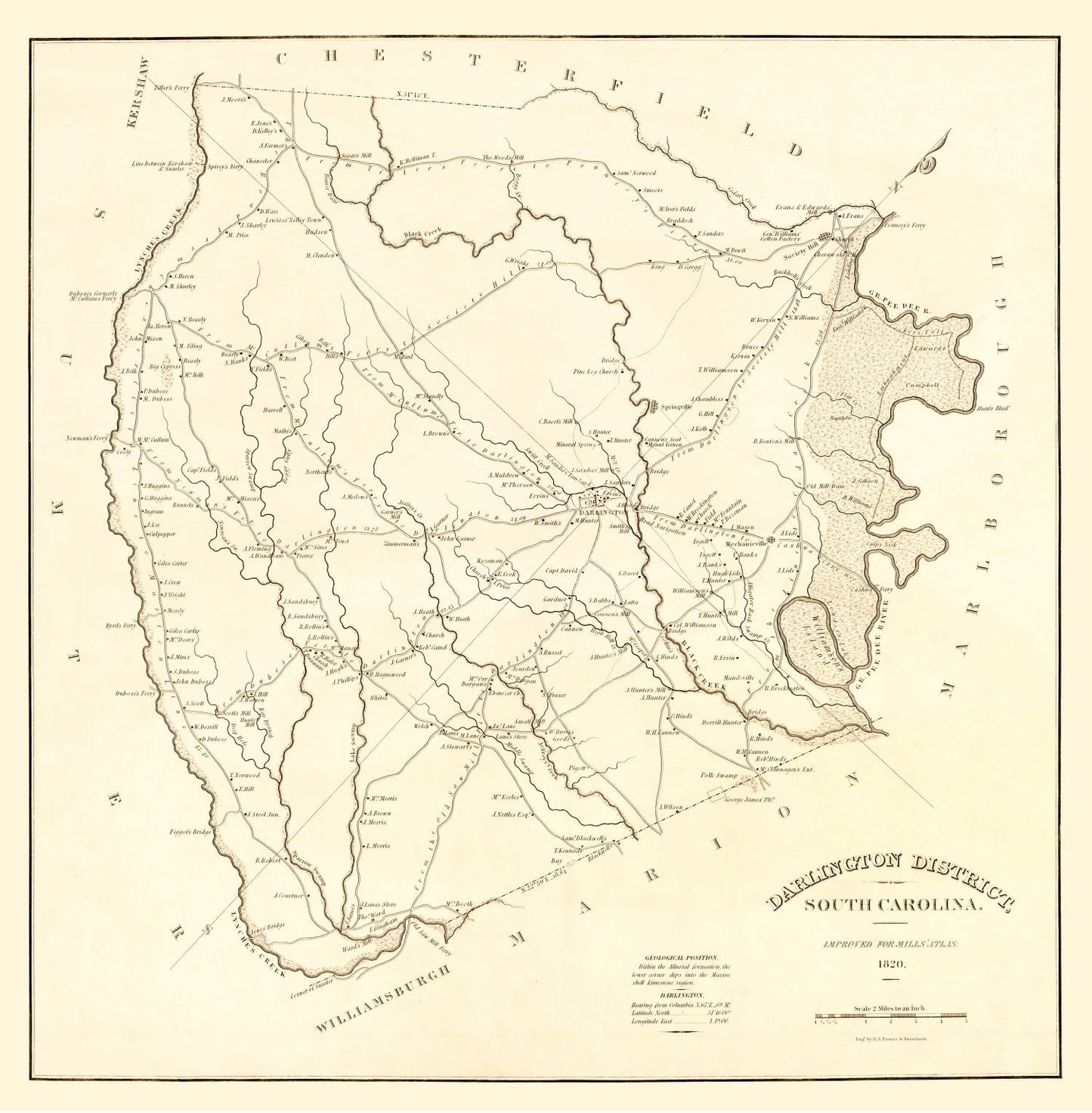 Vintage Map of Darlington District, South Carolina, 1825