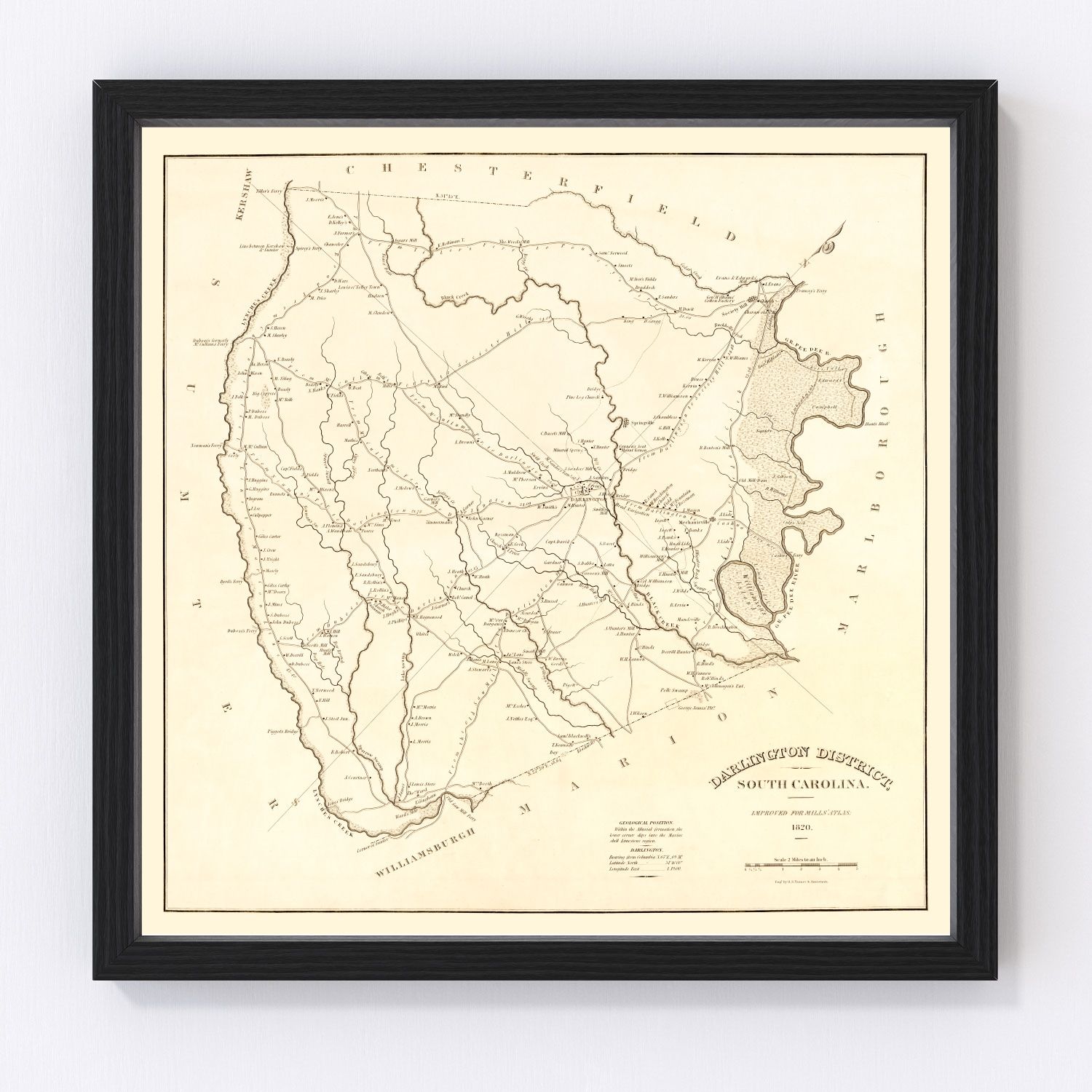 vintage map of Darlington District, South Carolina, 1825