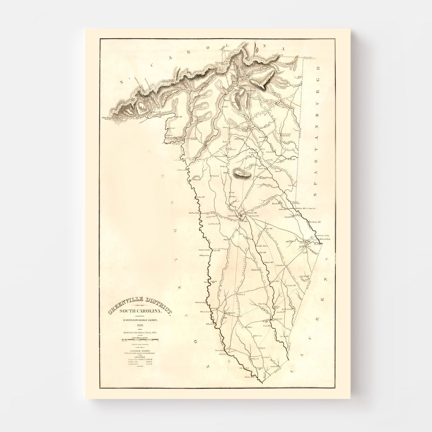 Vintage Map of Greenville District, South Carolina, 1825