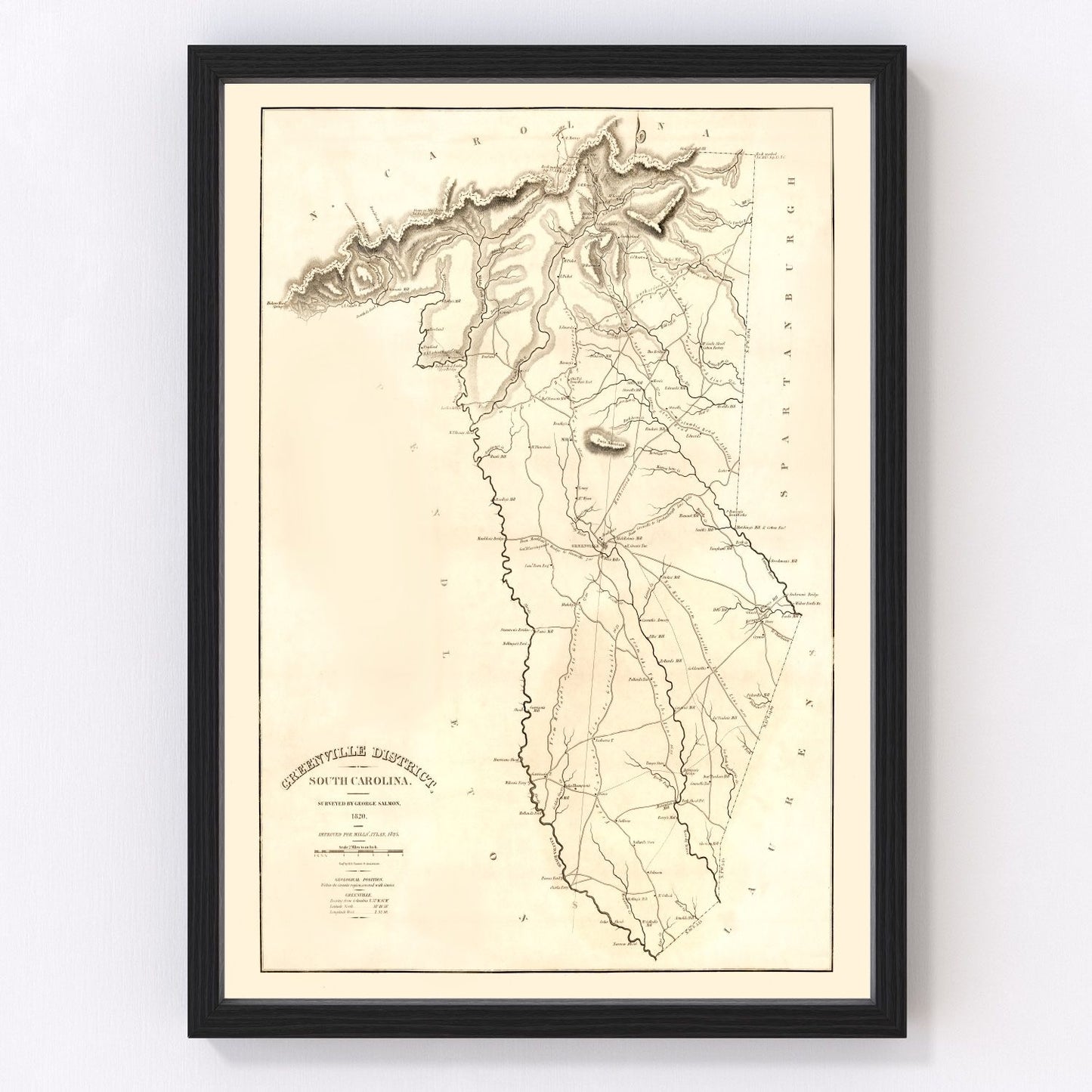 vintage map of Greenville District, South Carolina, 1825