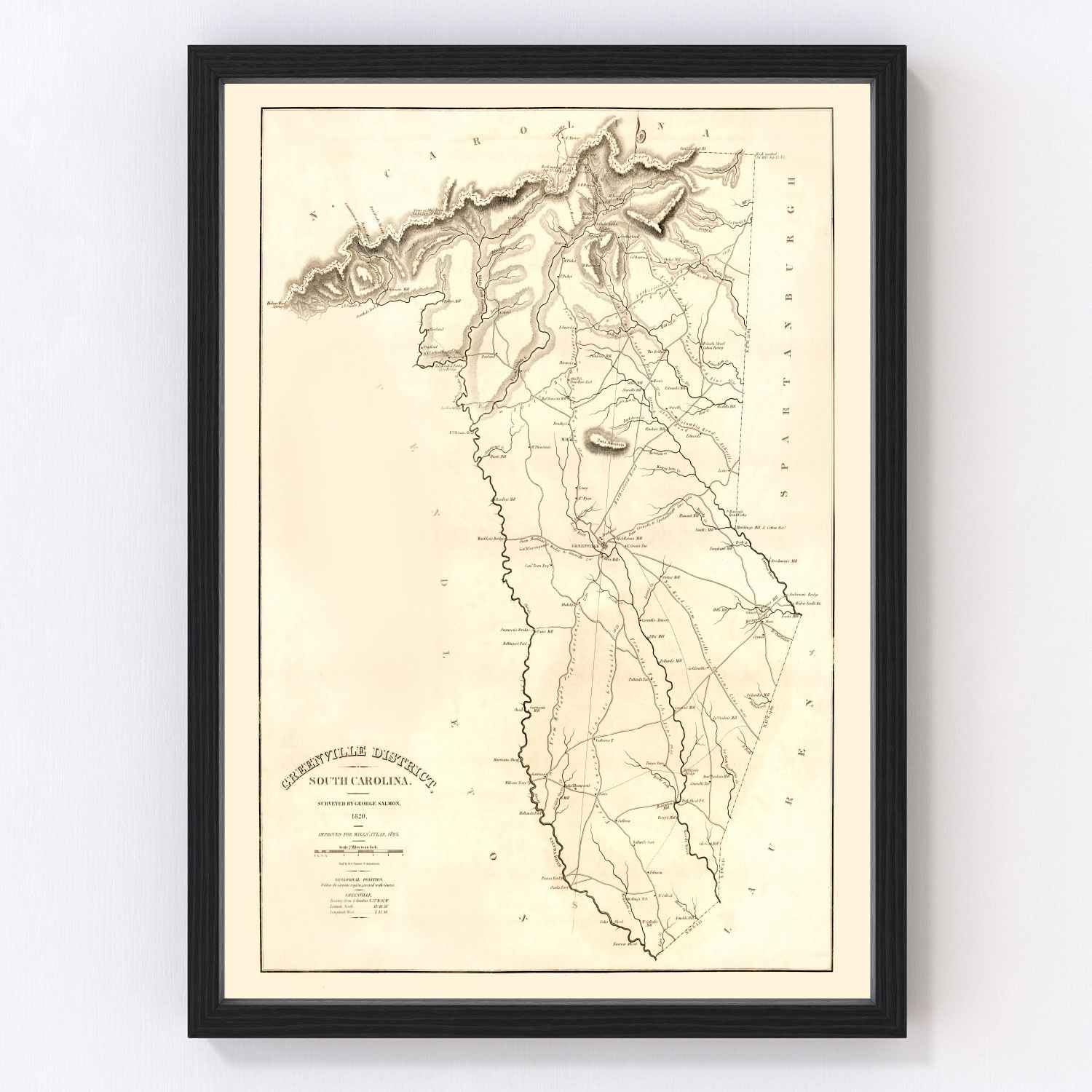 vintage map of Greenville District, South Carolina, 1825