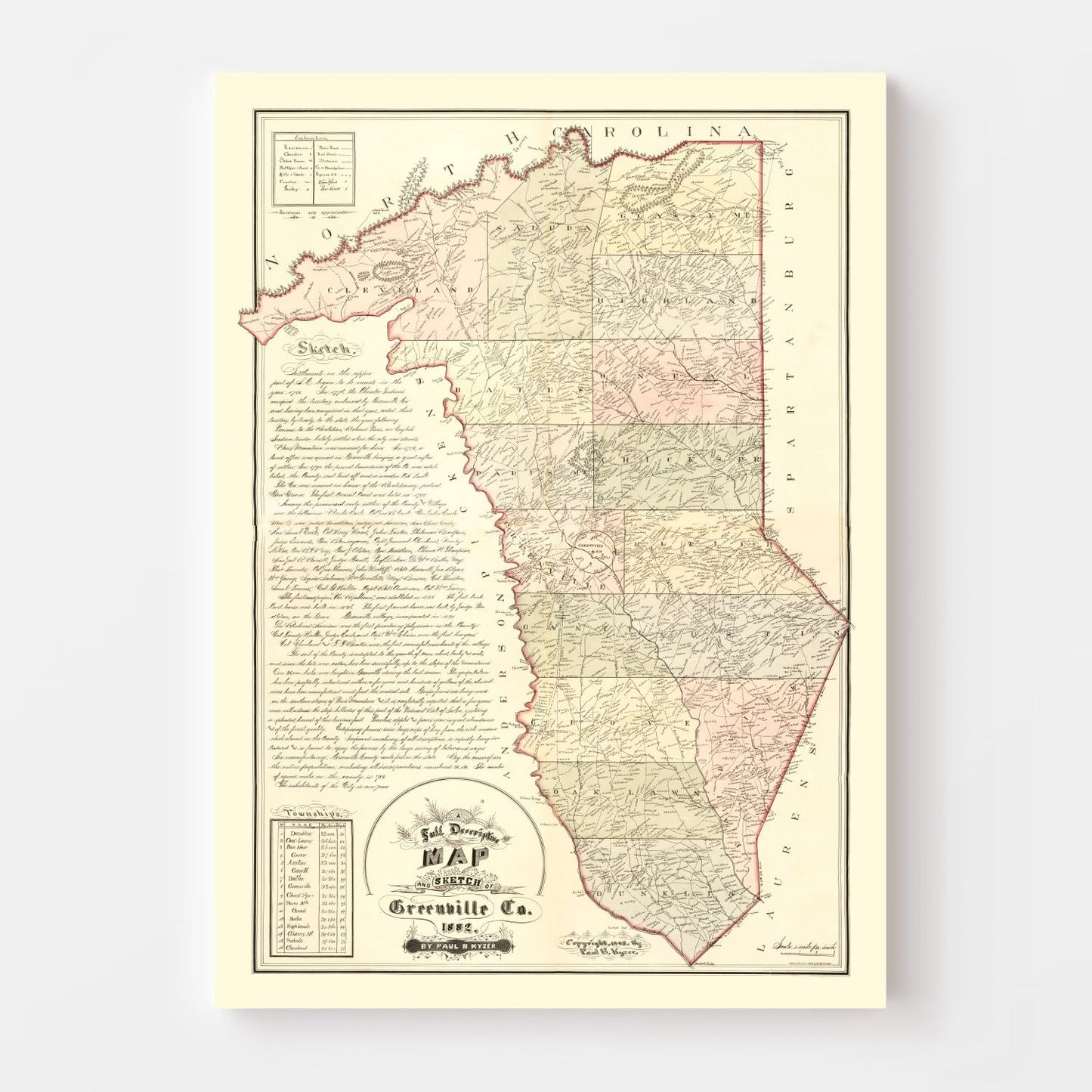 Vintage Map of Greenville County, South Carolina, 1882