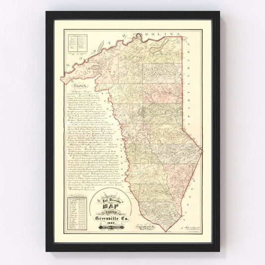 Vintage map of Greenville County, South Carolina, 1882