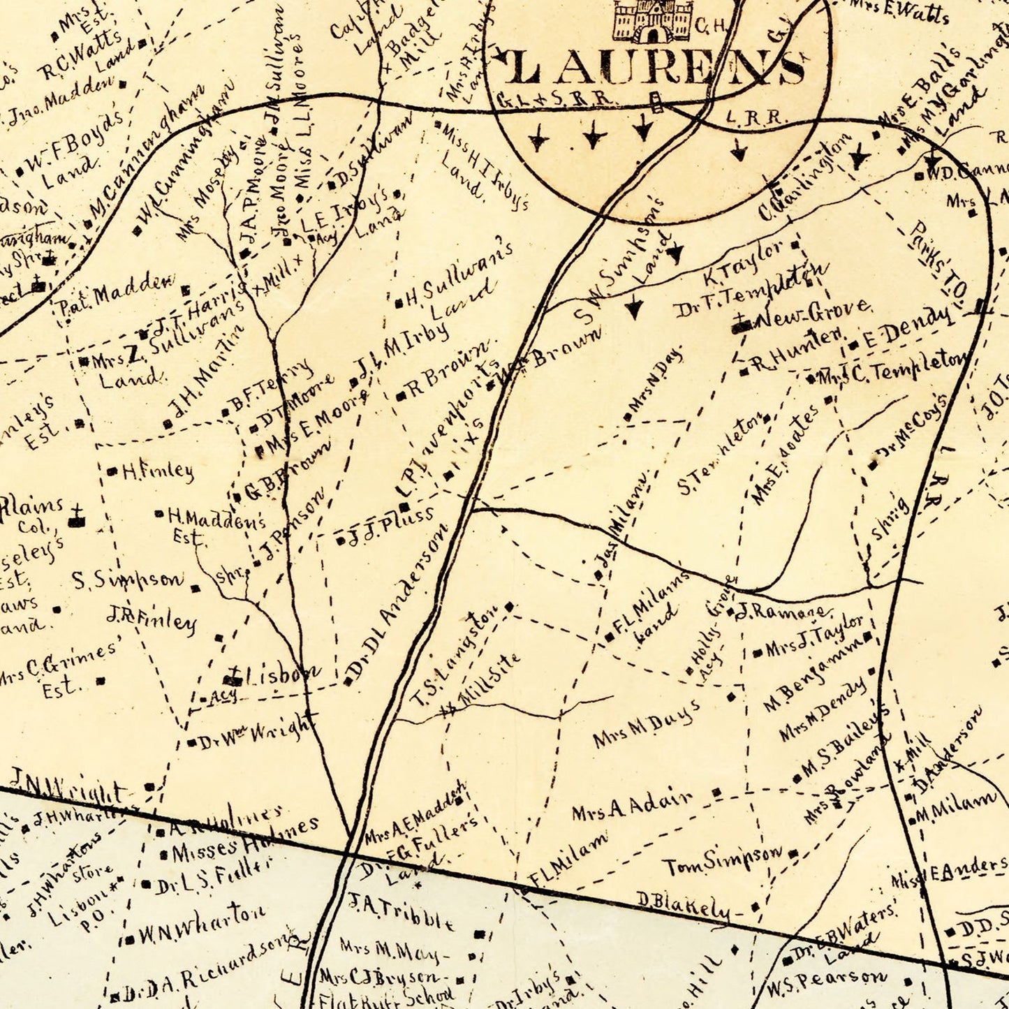 Vintage Map of Laurens County, South Carolina, 1883