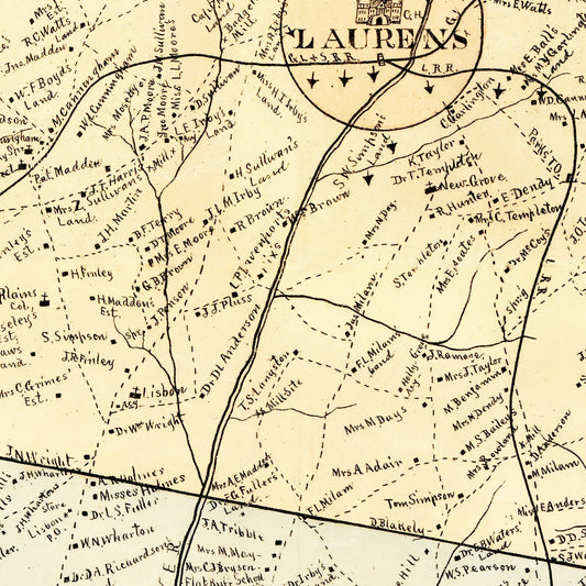Vintage Map of Laurens County, South Carolina, 1883
