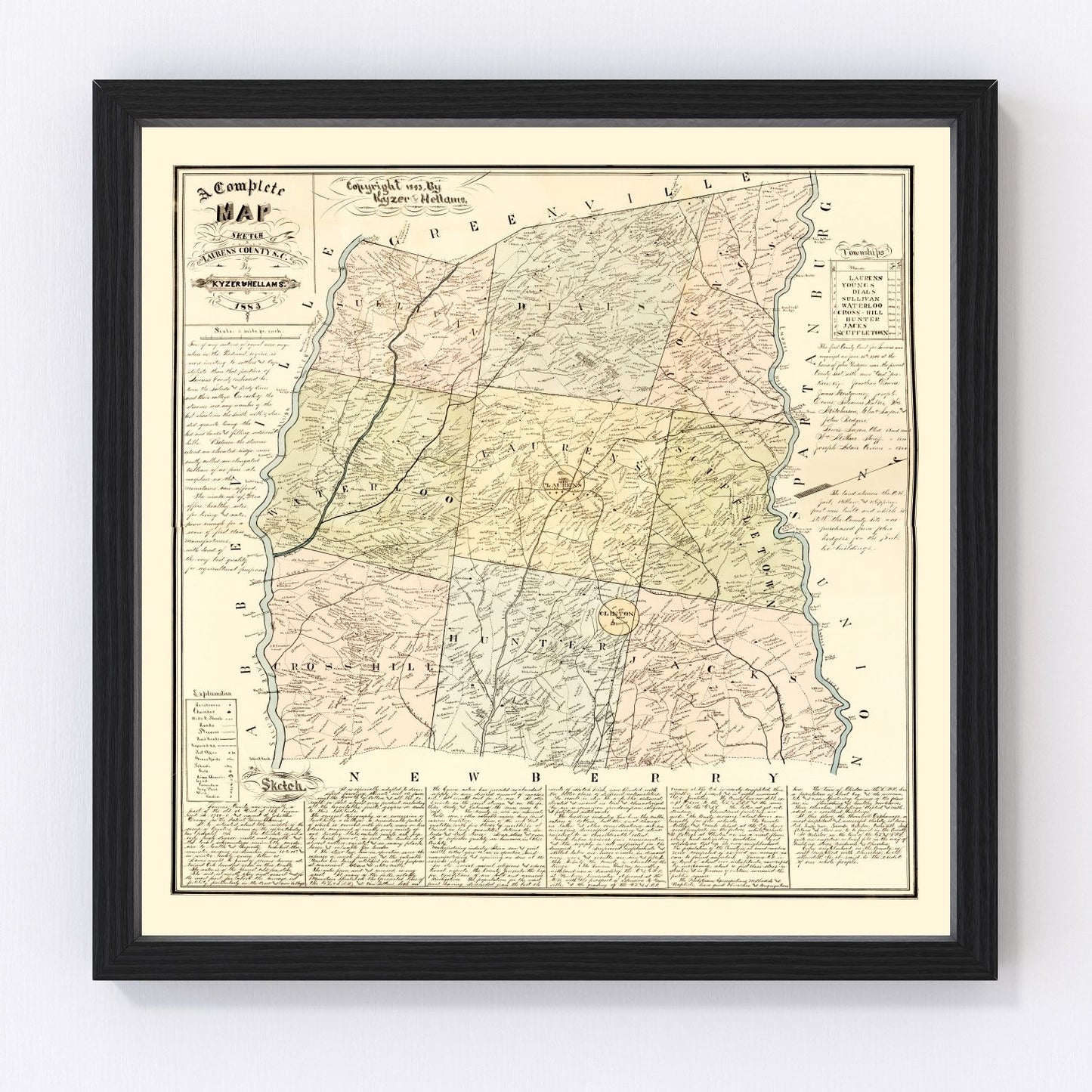 Vintage map of Laurens County, South Carolina, 1883