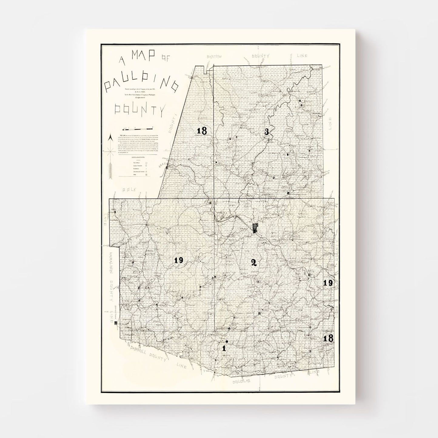 Vintage Map of Paulding County, Georgia, 1896