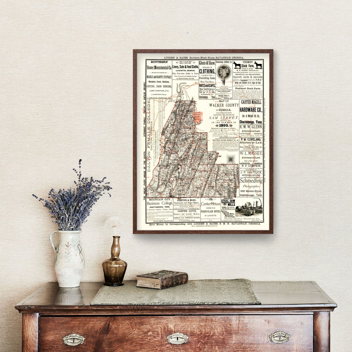 Vintage Map of Walker County, Georgia, 1893