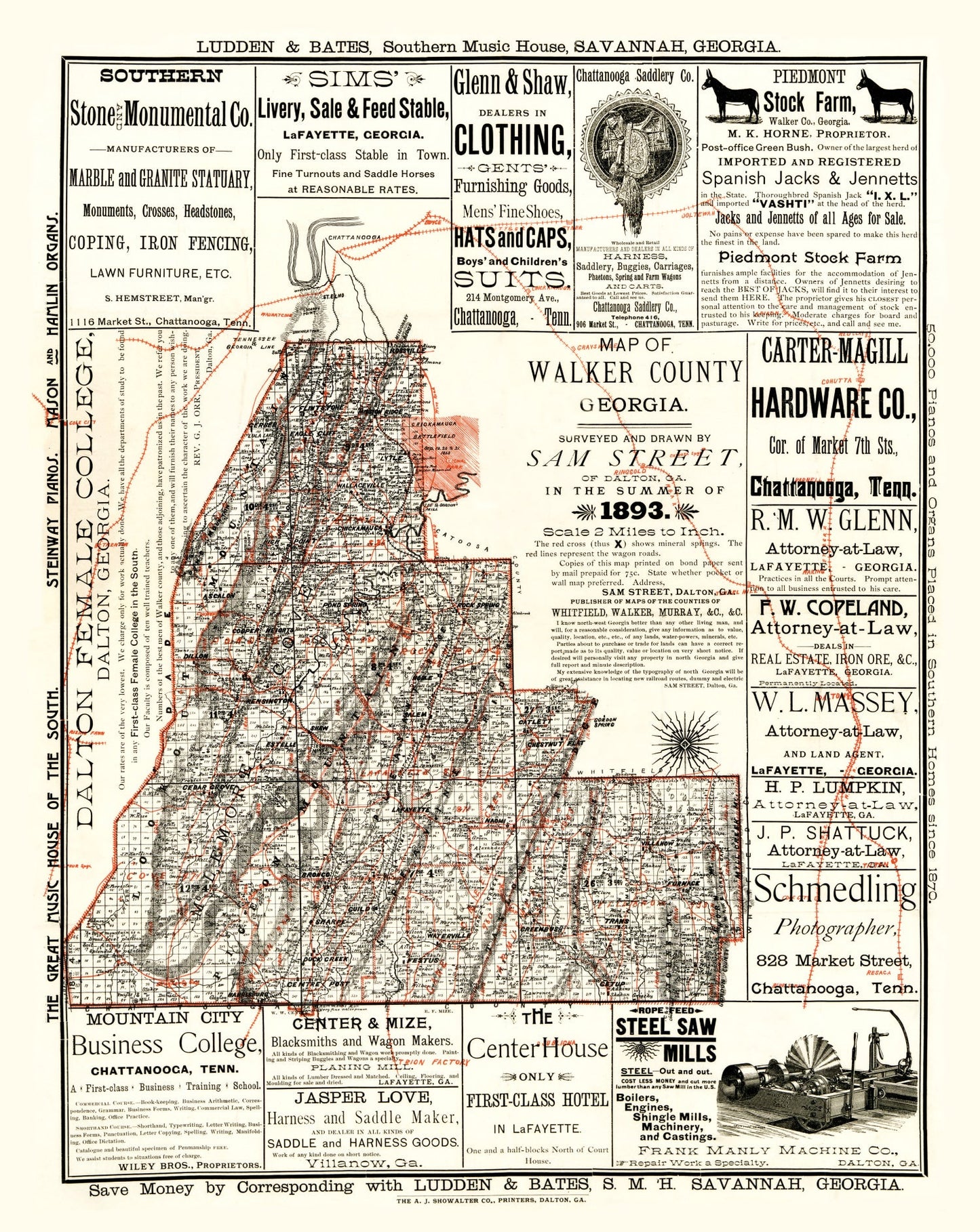 Vintage Map of Walker County, Georgia, 1893