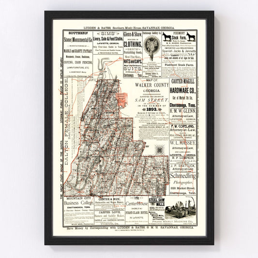 Vintage map of Walker County, Georgia, 1893, digitally restored
