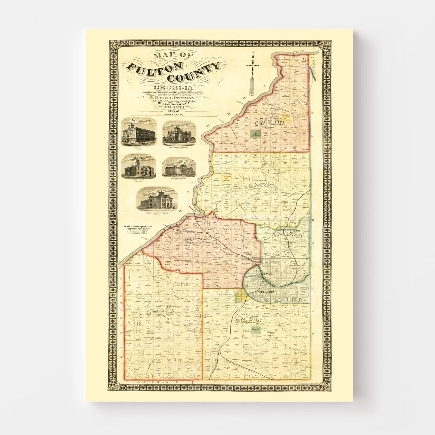 Vintage Map of Fulton County, Georgia, 1872