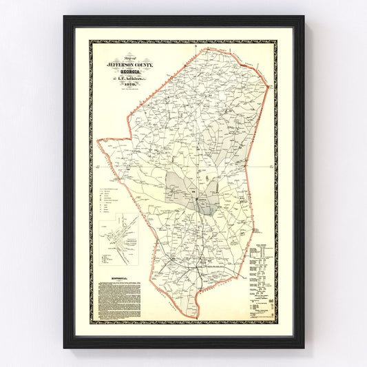 Vintage map of Jefferson County, Georgia, 1879