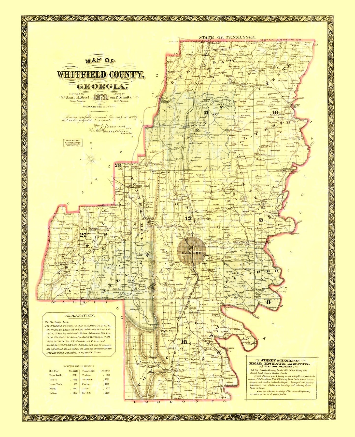 Vintage Map of Whitfield County, Georgia 1879