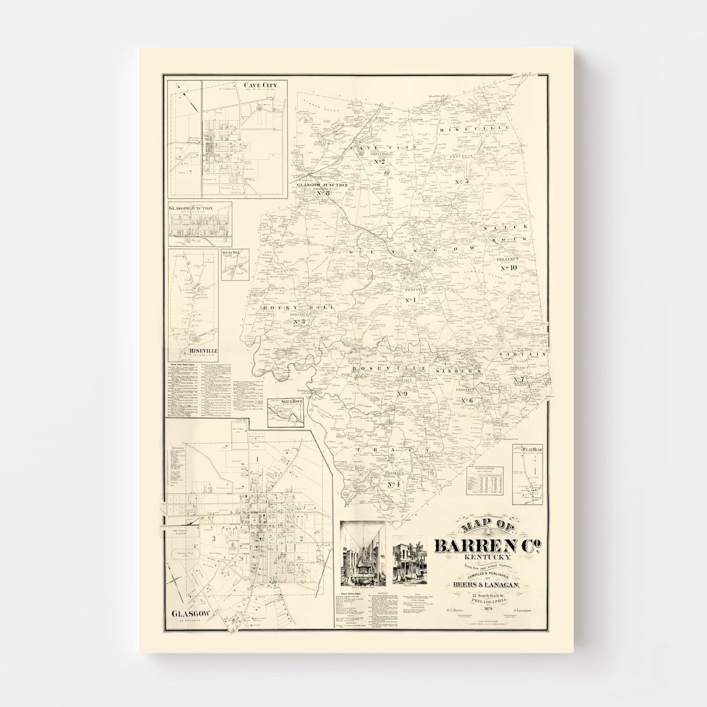 Vintage Map of Barren County, Kentucky, 1879 Wall Art