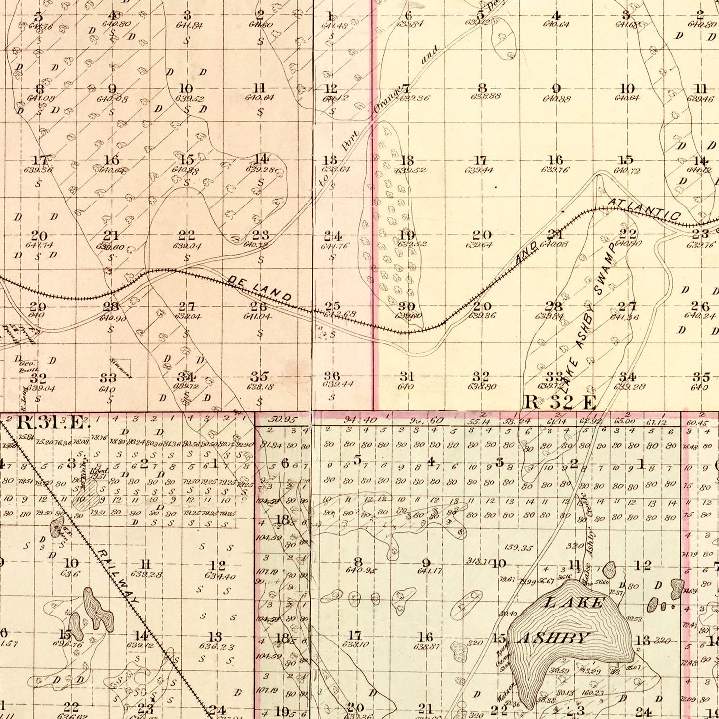 Vintage Map of Volusia County, Florida, 1879