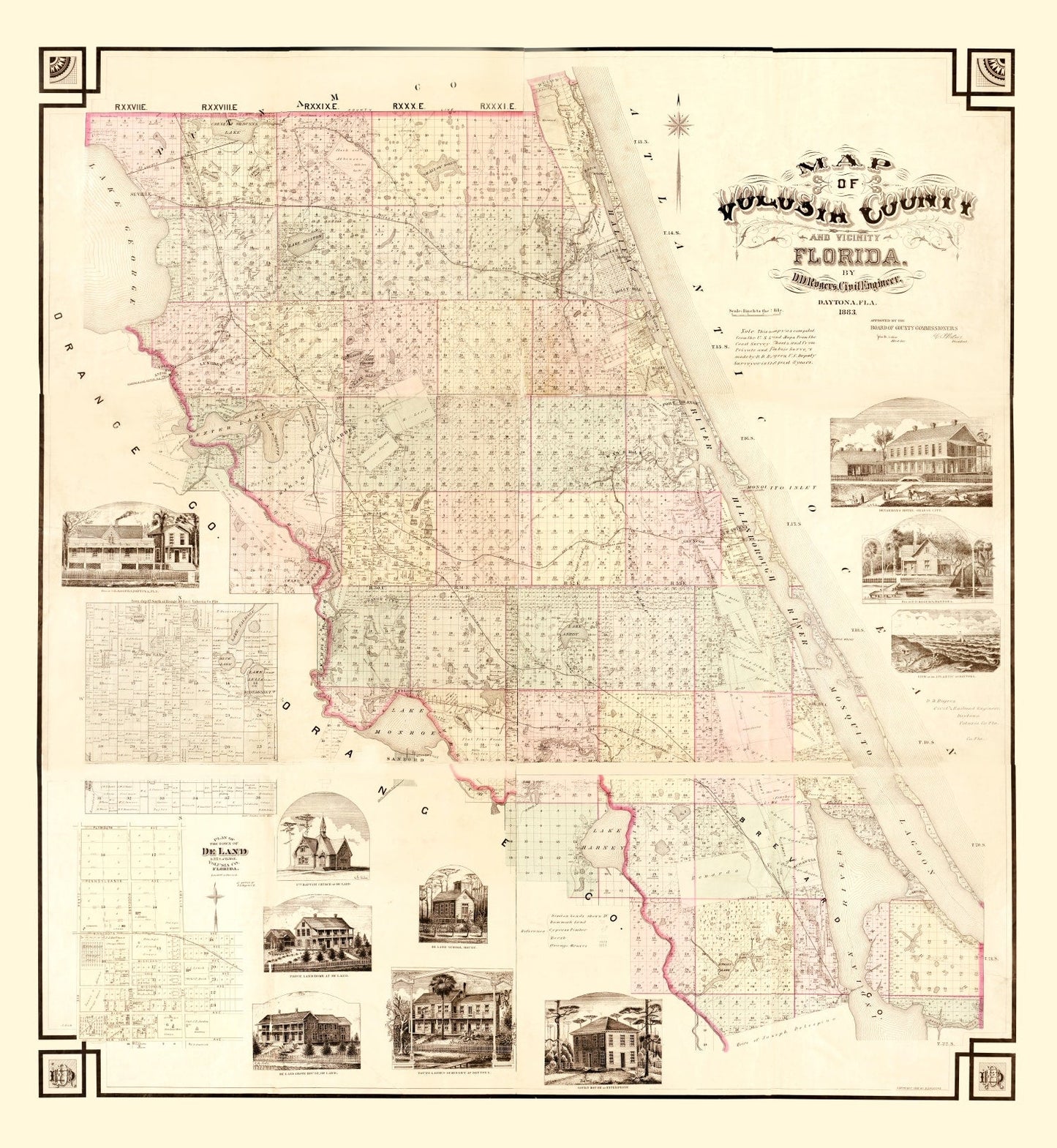 Vintage Map of Volusia County, Florida, 1879