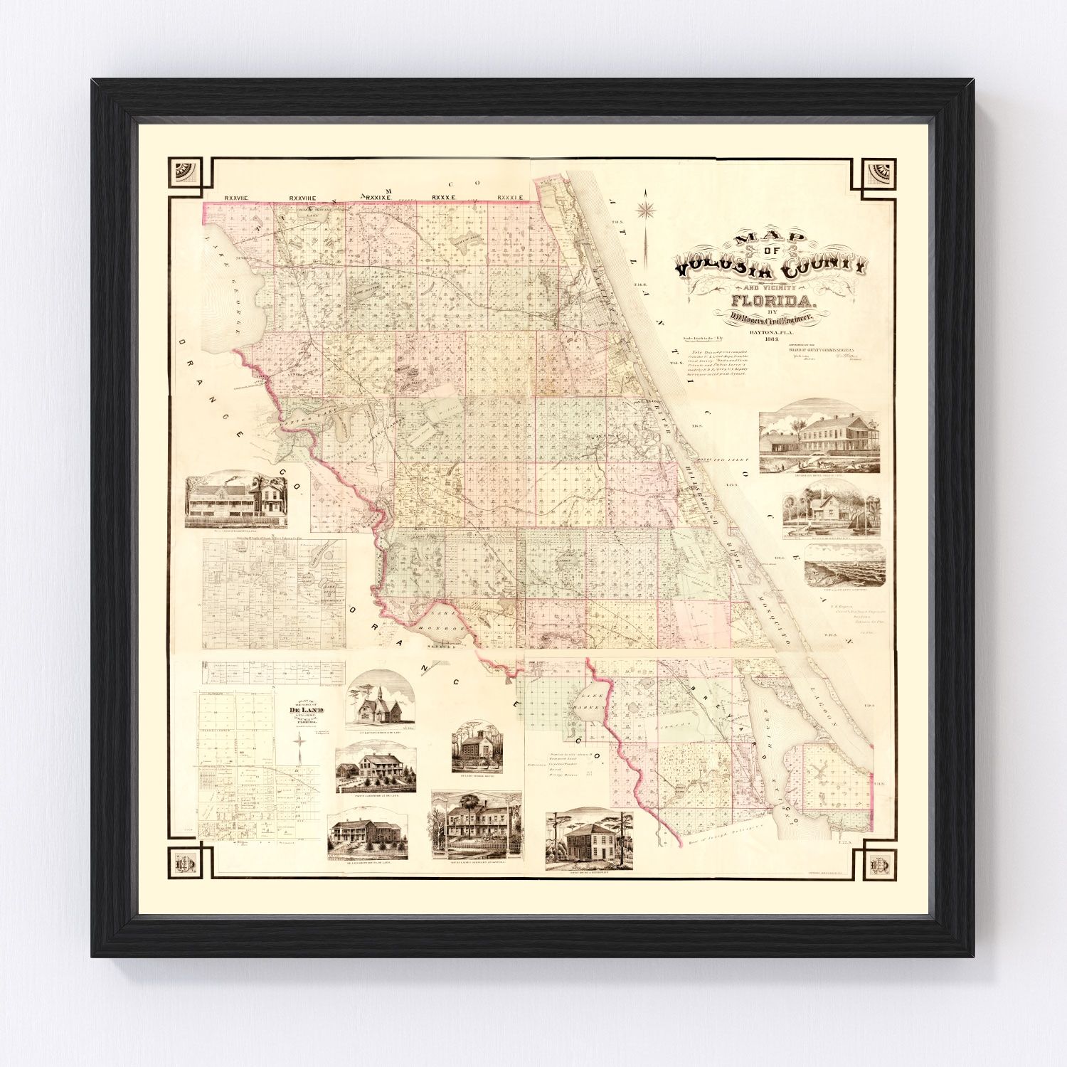 Vintage map of Volusia County, Florida, 1879, digitally restored