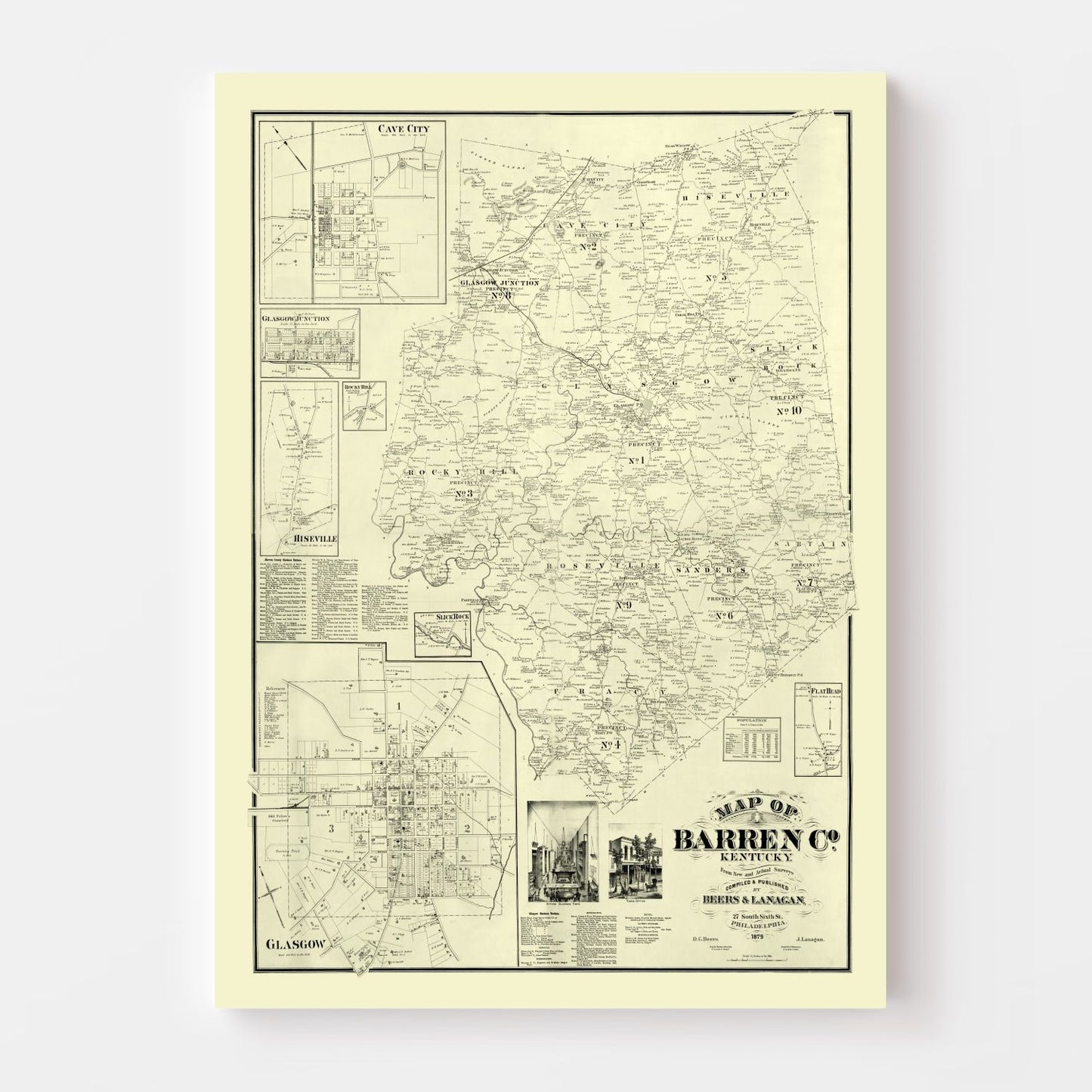 Vintage Map of Barren County, Kentucky, 1879